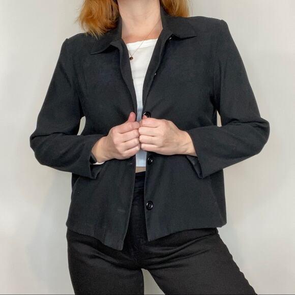 Vintage 90s Y2K Classic Black Oversized Medium Shirt Jacket Shacket Blazer Coat - Picture 3 of 12